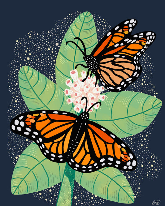 Monarchs on Milkweed Art Print